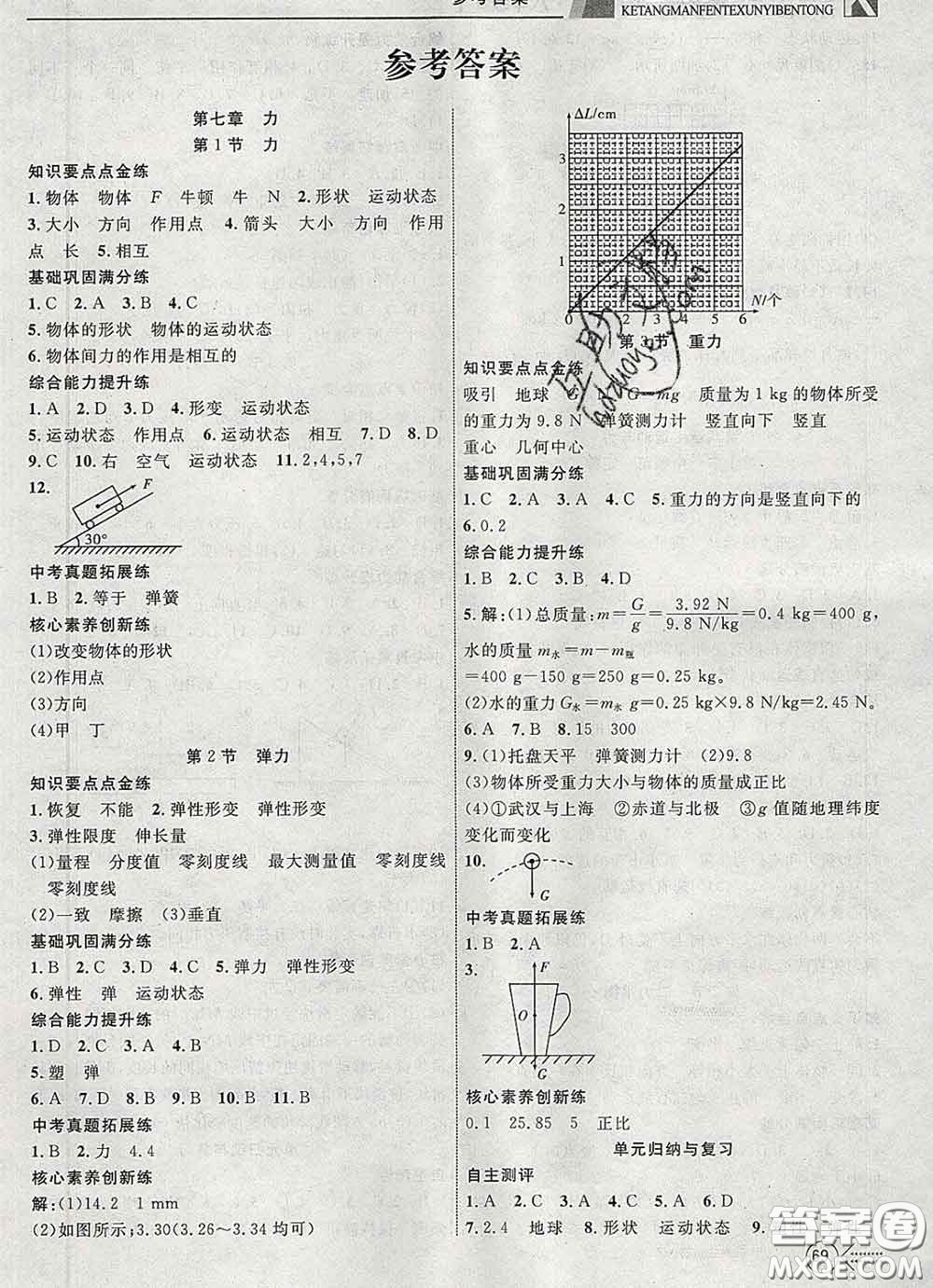 2020新版贏在課堂課堂滿分特訓一本通八年級物理下冊人教版答案