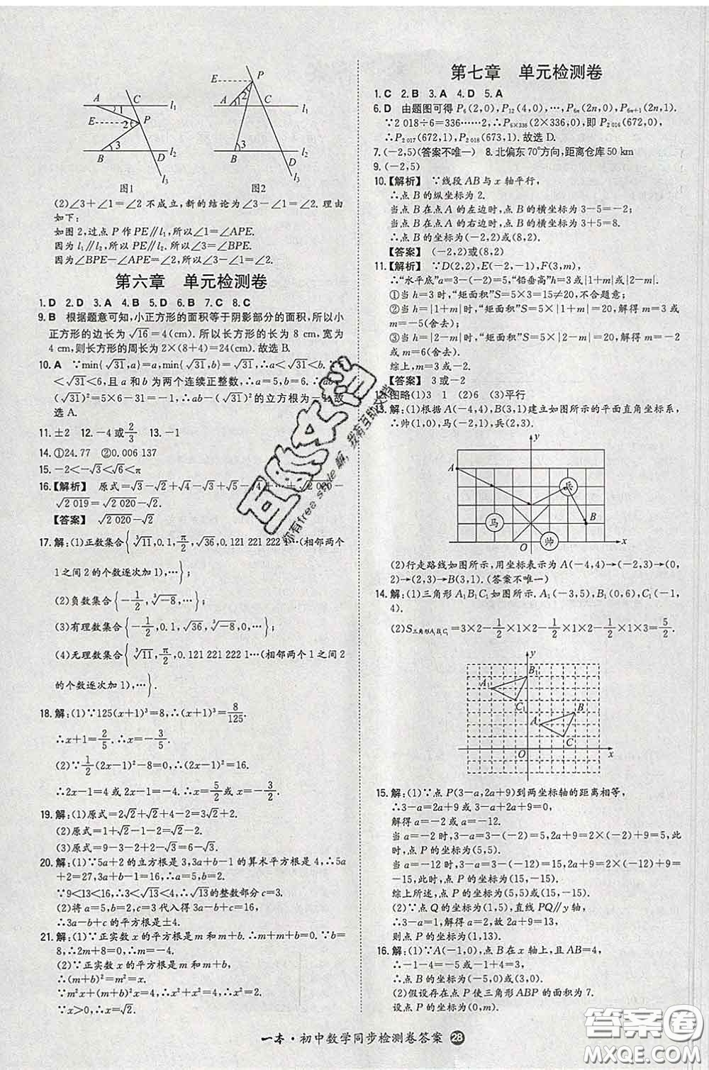 2020新版一本同步訓練初中數(shù)學七年級下冊人教版答案