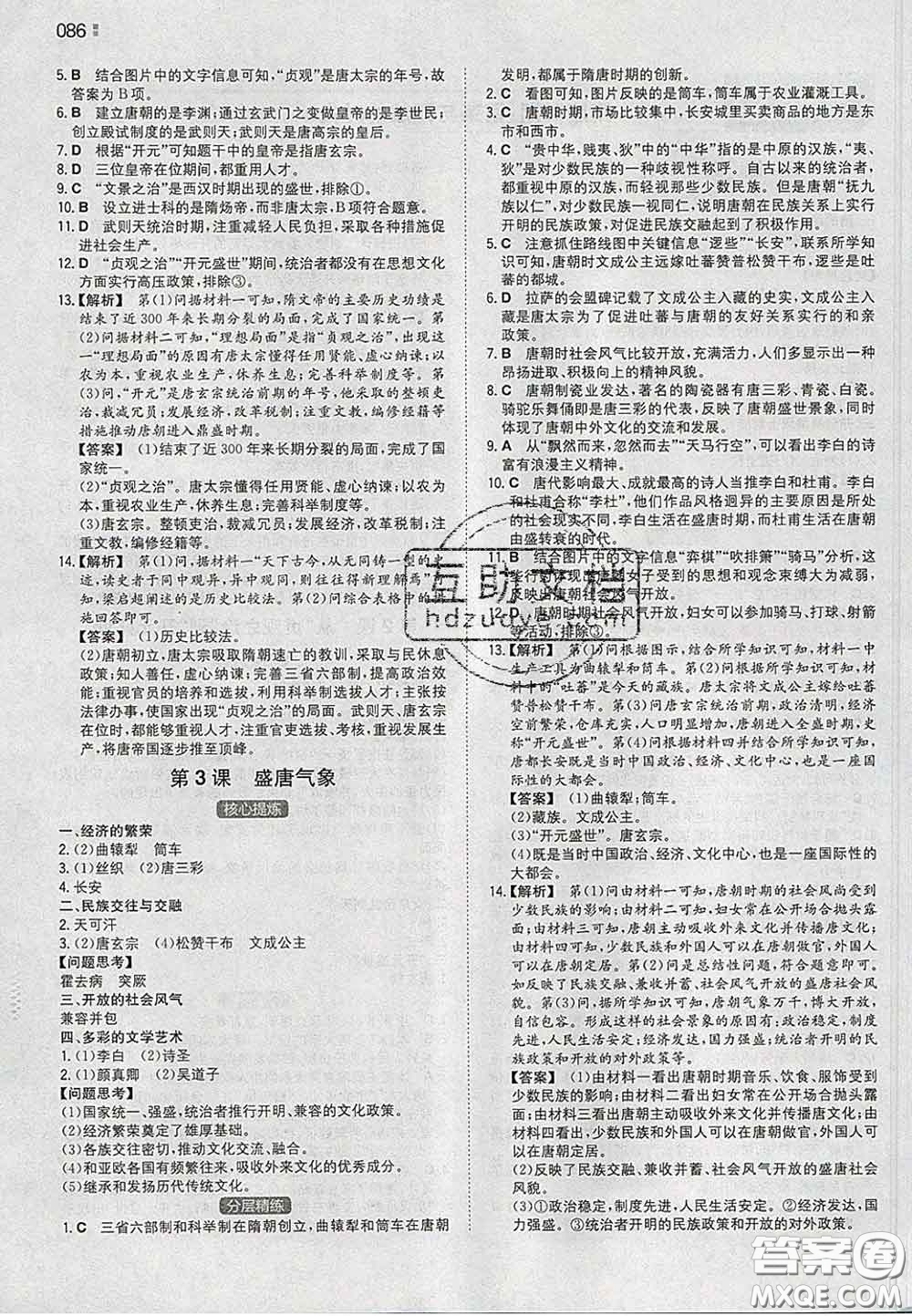 2020新版一本同步訓(xùn)練初中歷史七年級(jí)下冊(cè)人教版答案