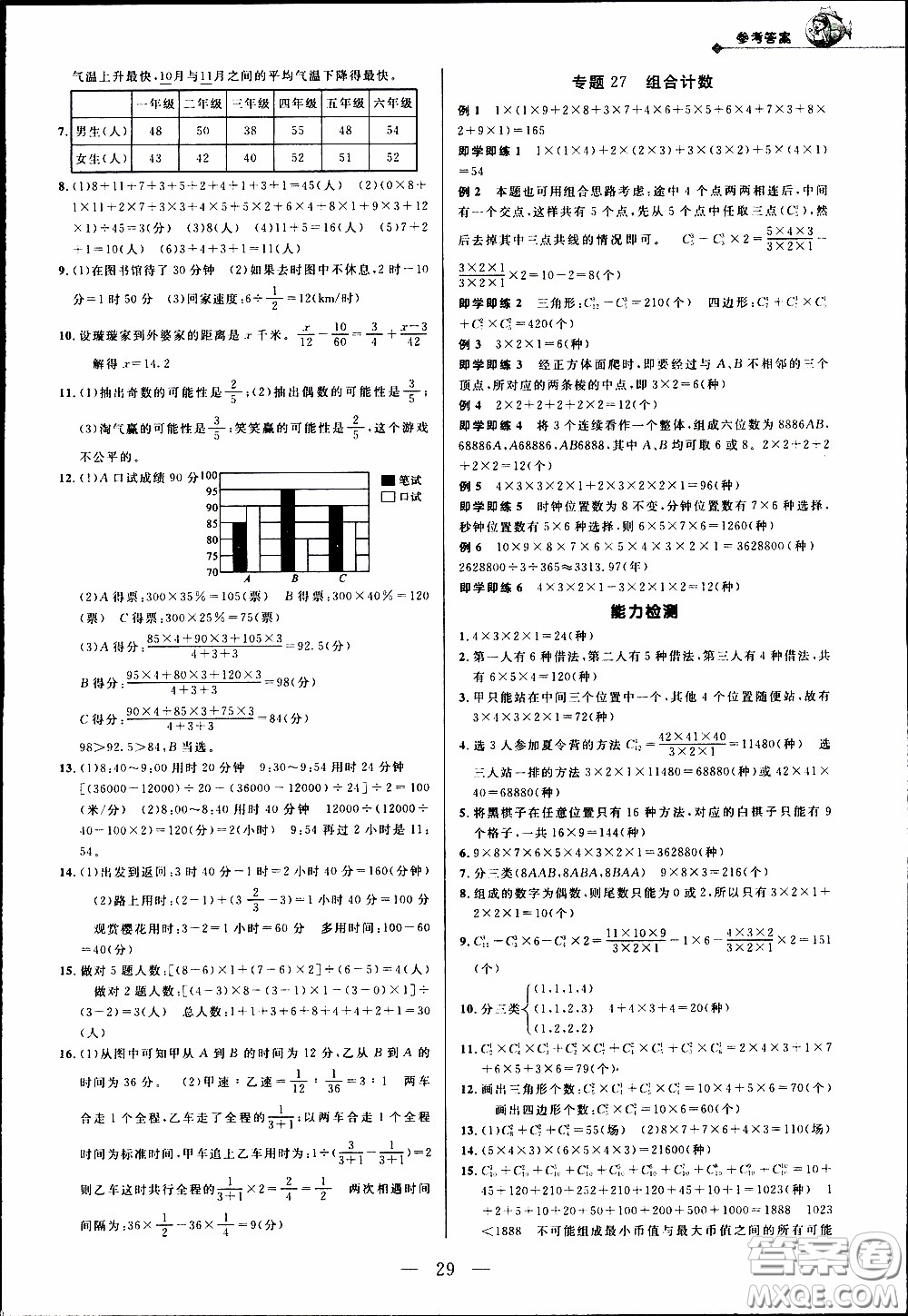 崇文教育2020年培優(yōu)新幫手數(shù)學6年級參考答案