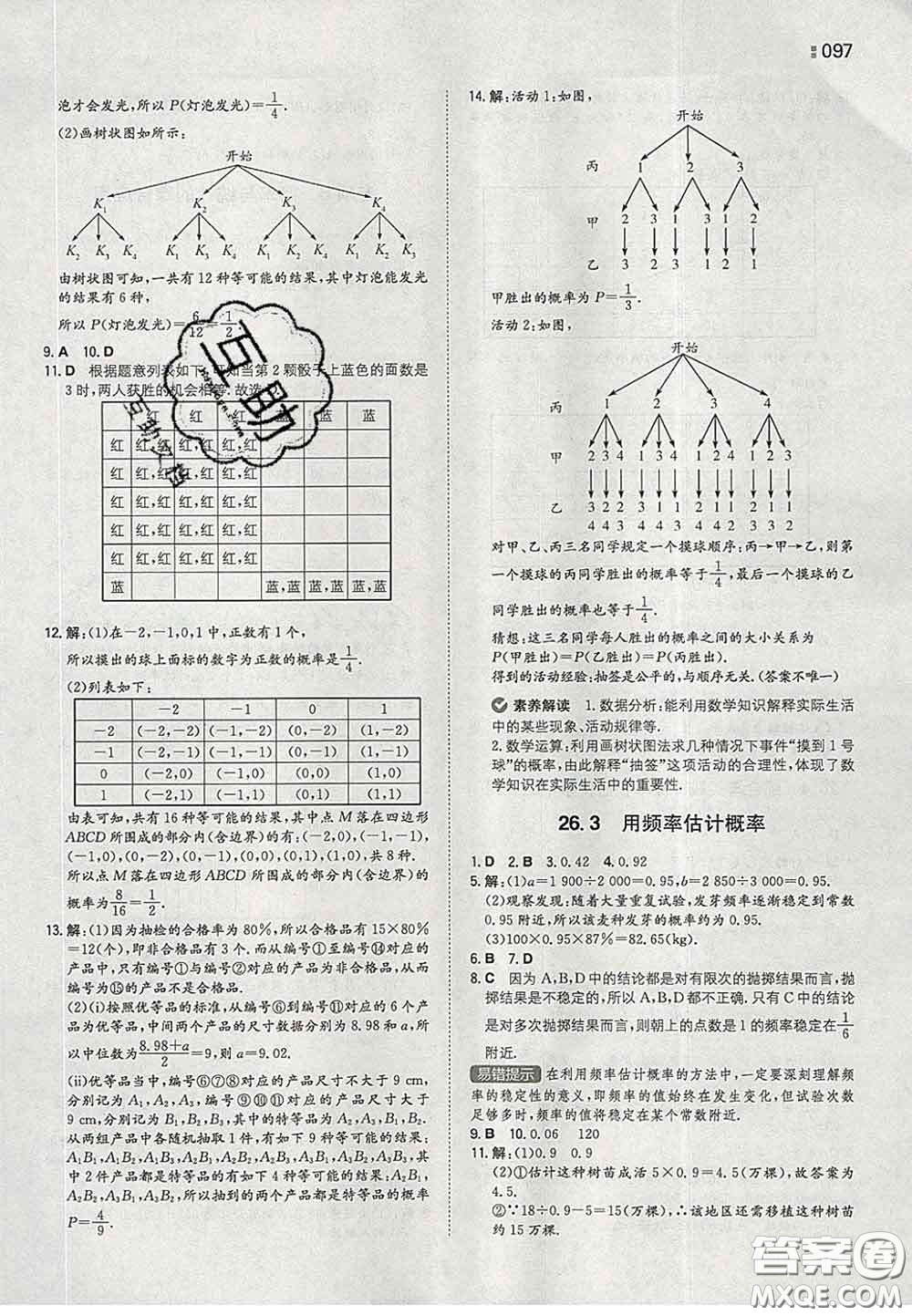 2020新版一本同步訓練初中數(shù)學九年級下冊滬科版答案