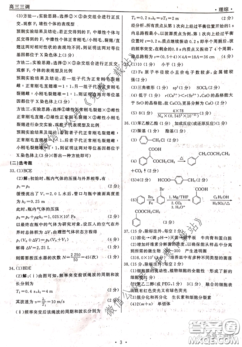 衡中同卷2019-2020學(xué)年度下學(xué)期高三年級(jí)三調(diào)考試?yán)砭C答案