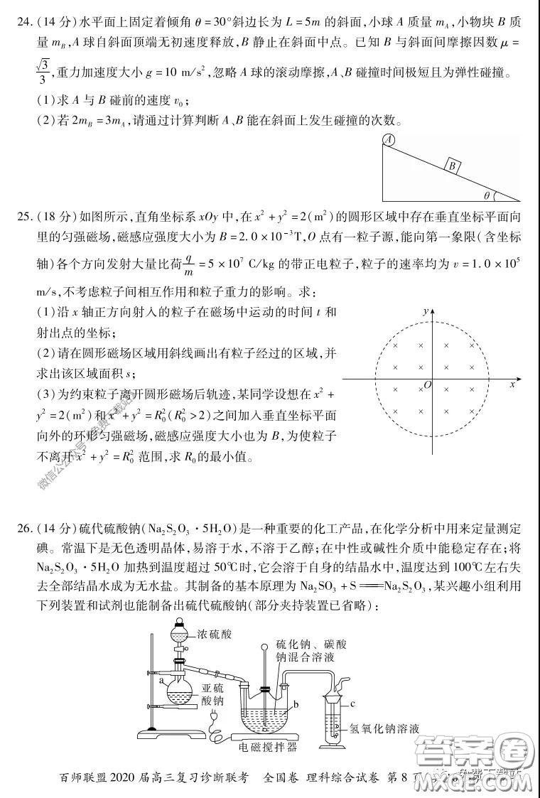 百師聯(lián)盟2020屆高三復(fù)習(xí)診斷聯(lián)考全國(guó)卷理科綜合答案