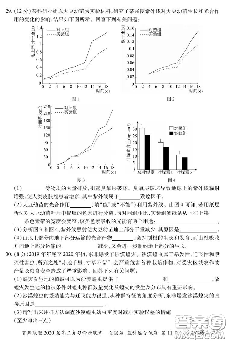 百師聯(lián)盟2020屆高三復(fù)習(xí)診斷聯(lián)考全國(guó)卷理科綜合答案