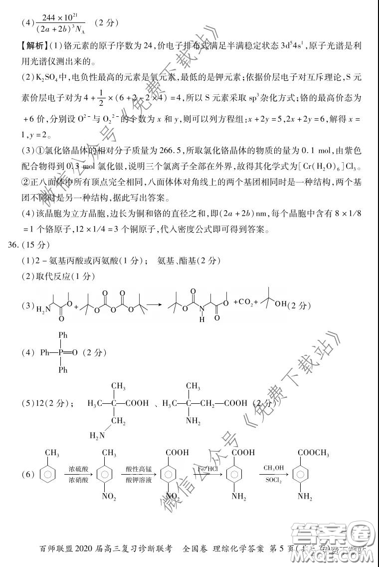 百師聯(lián)盟2020屆高三復(fù)習(xí)診斷聯(lián)考全國(guó)卷理科綜合答案