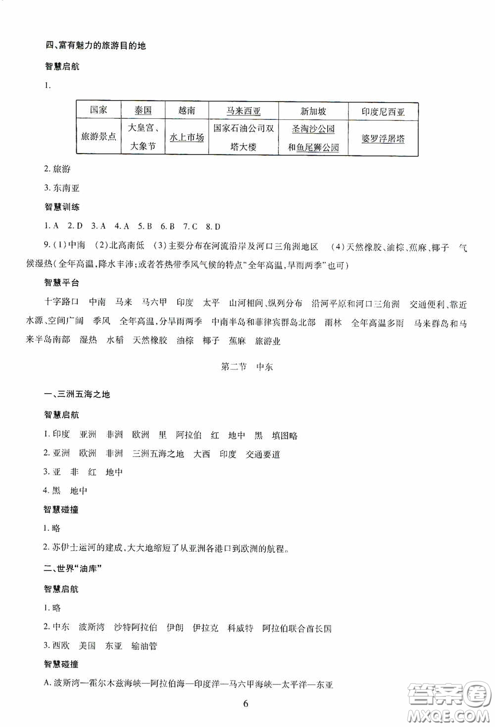 明天出版社2020智慧學(xué)習(xí)七年級(jí)地理下冊(cè)答案