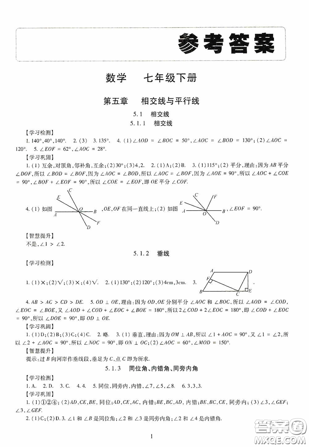 明天出版社2020智慧學(xué)習(xí)七年級(jí)數(shù)學(xué)下冊(cè)答案