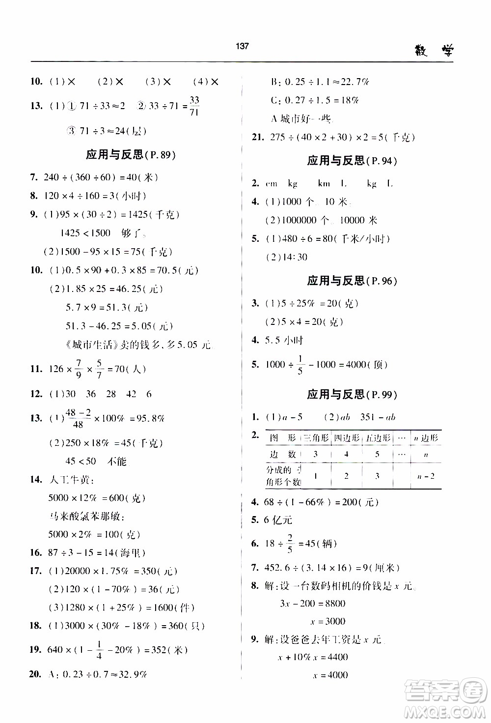 2020年金博士一點全通數(shù)學(xué)六年級下冊青島版參考答案