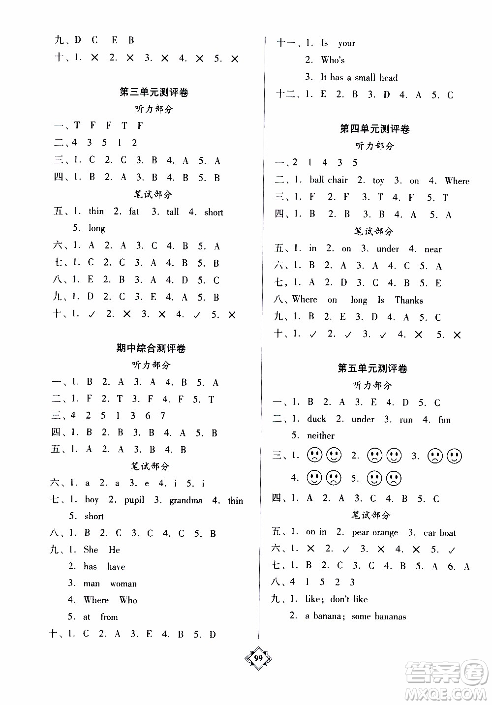 百年學(xué)典2020年金牌導(dǎo)學(xué)案三年級(jí)下冊(cè)英語(yǔ)人教PEP版參考答案