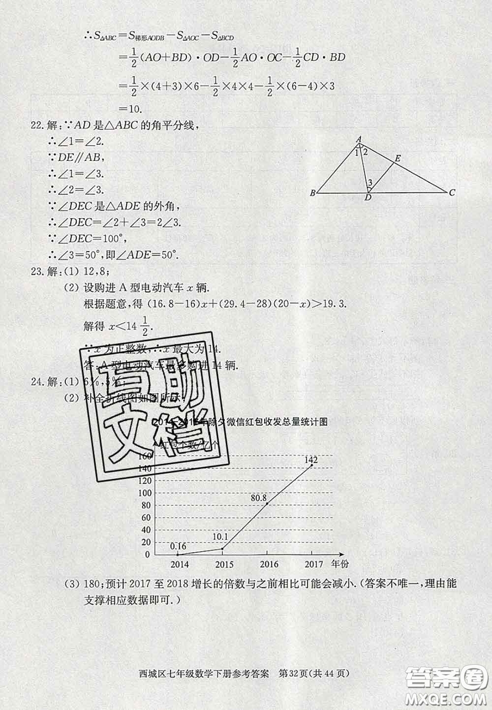 2020春北京西城學(xué)習(xí)探究診斷七年級(jí)數(shù)學(xué)下冊(cè)人教版答案