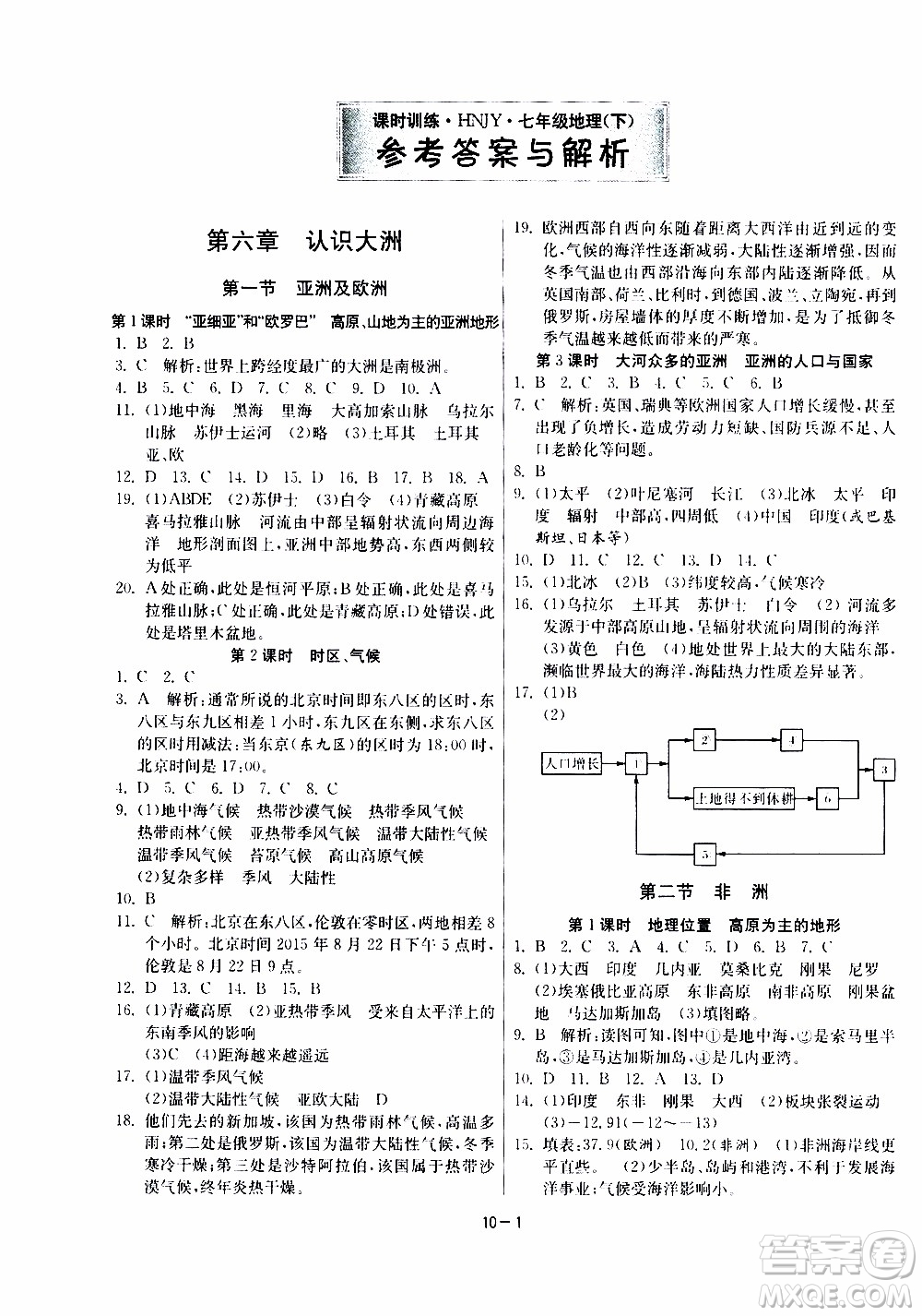 江蘇人民出版社2020年課時訓練地理七年級下冊HNJY湖南教育版參考答案