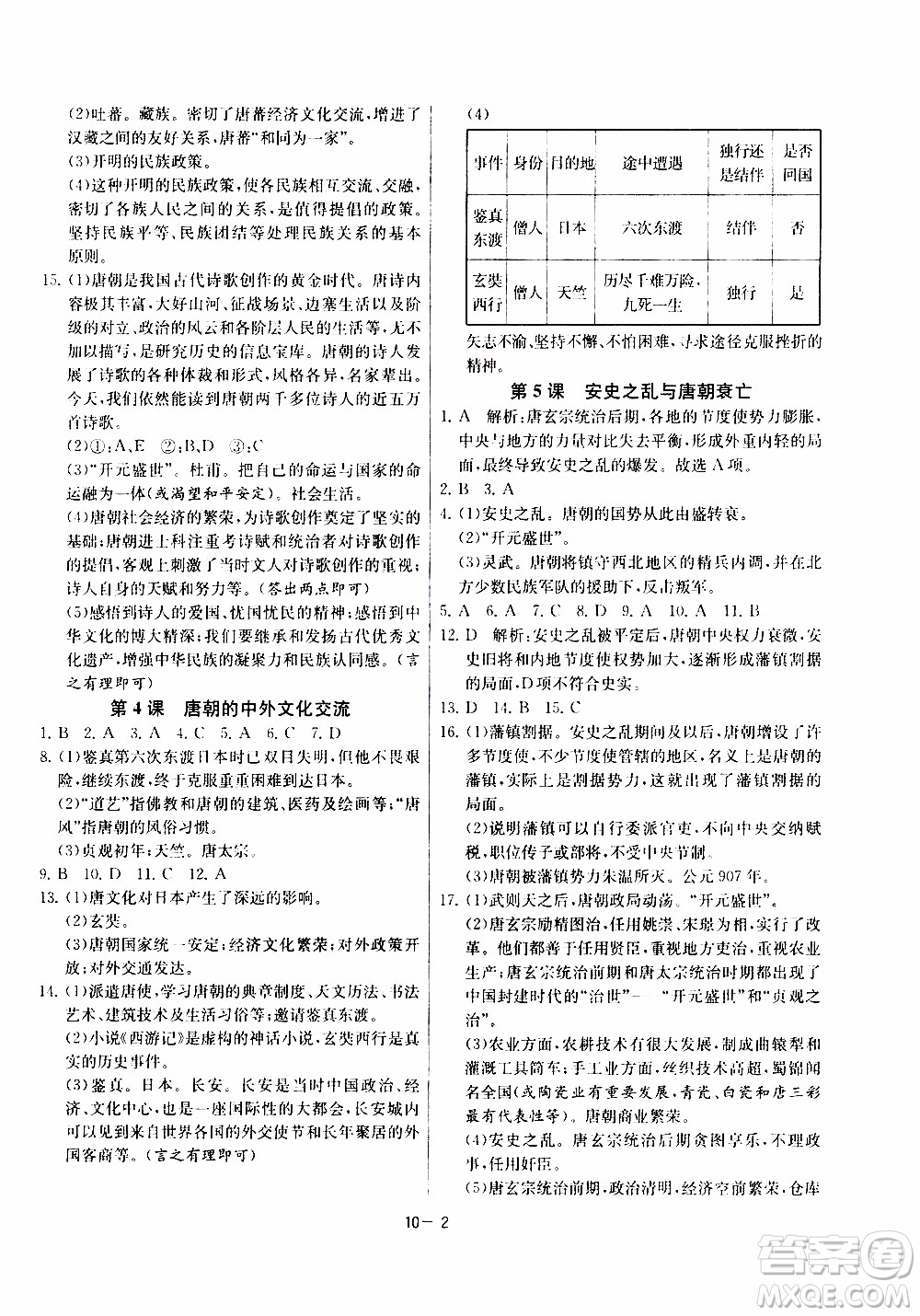 江蘇人民出版社2020年課時(shí)訓(xùn)練歷史七年級(jí)下冊(cè)RMJY人民教育版參考答案