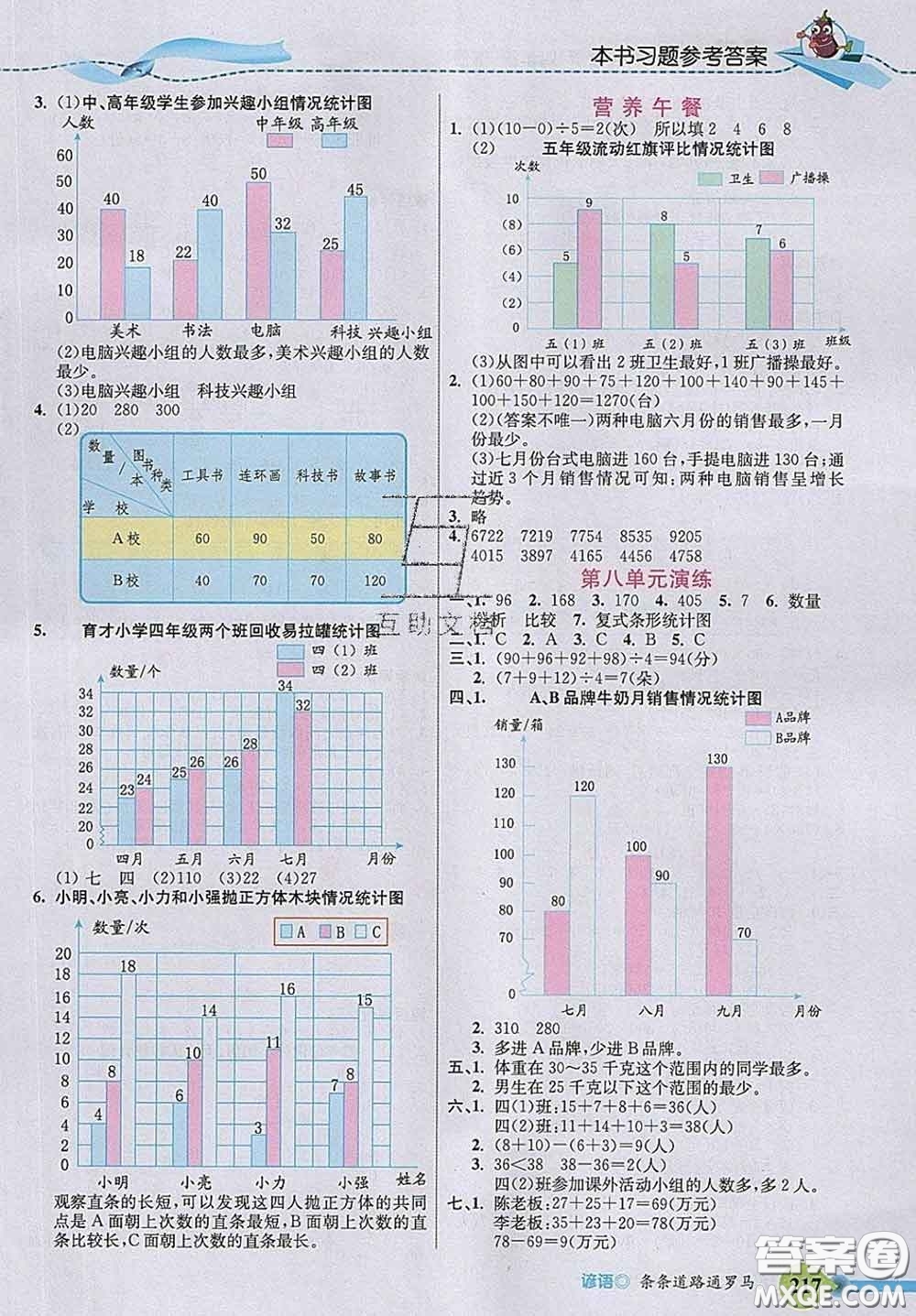 河北教育出版社2020新版五E課堂四年級數(shù)學(xué)下冊人教版答案