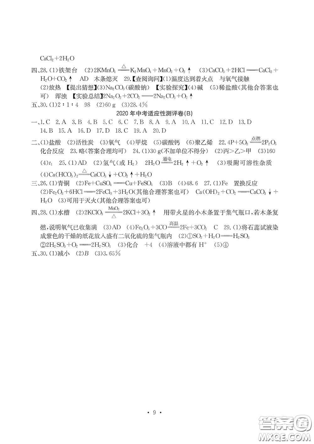 光明日報出版社2020大顯身手素質(zhì)教育單元測評卷九年級化學下冊人教版答案