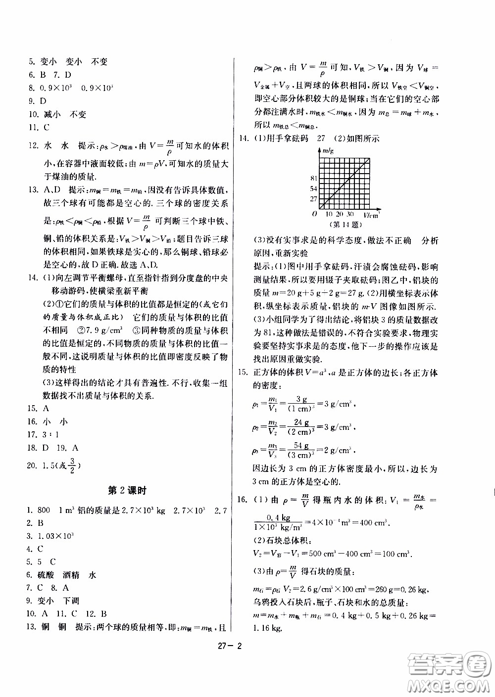 2020年課時訓練八年級下冊物理江蘇版參考答案