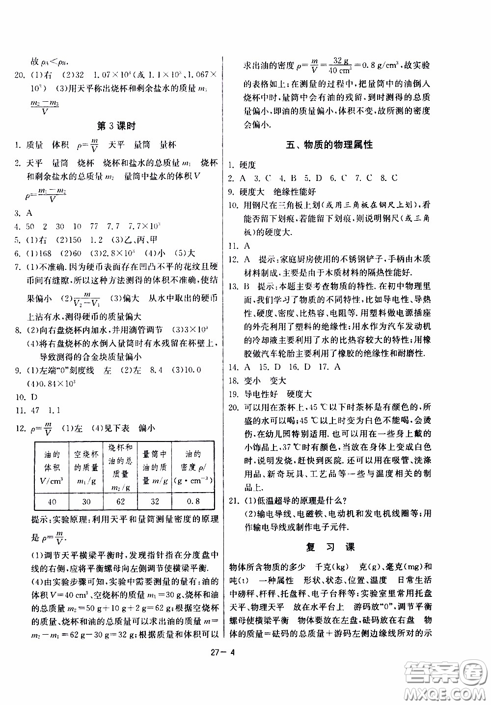 2020年課時訓練八年級下冊物理江蘇版參考答案