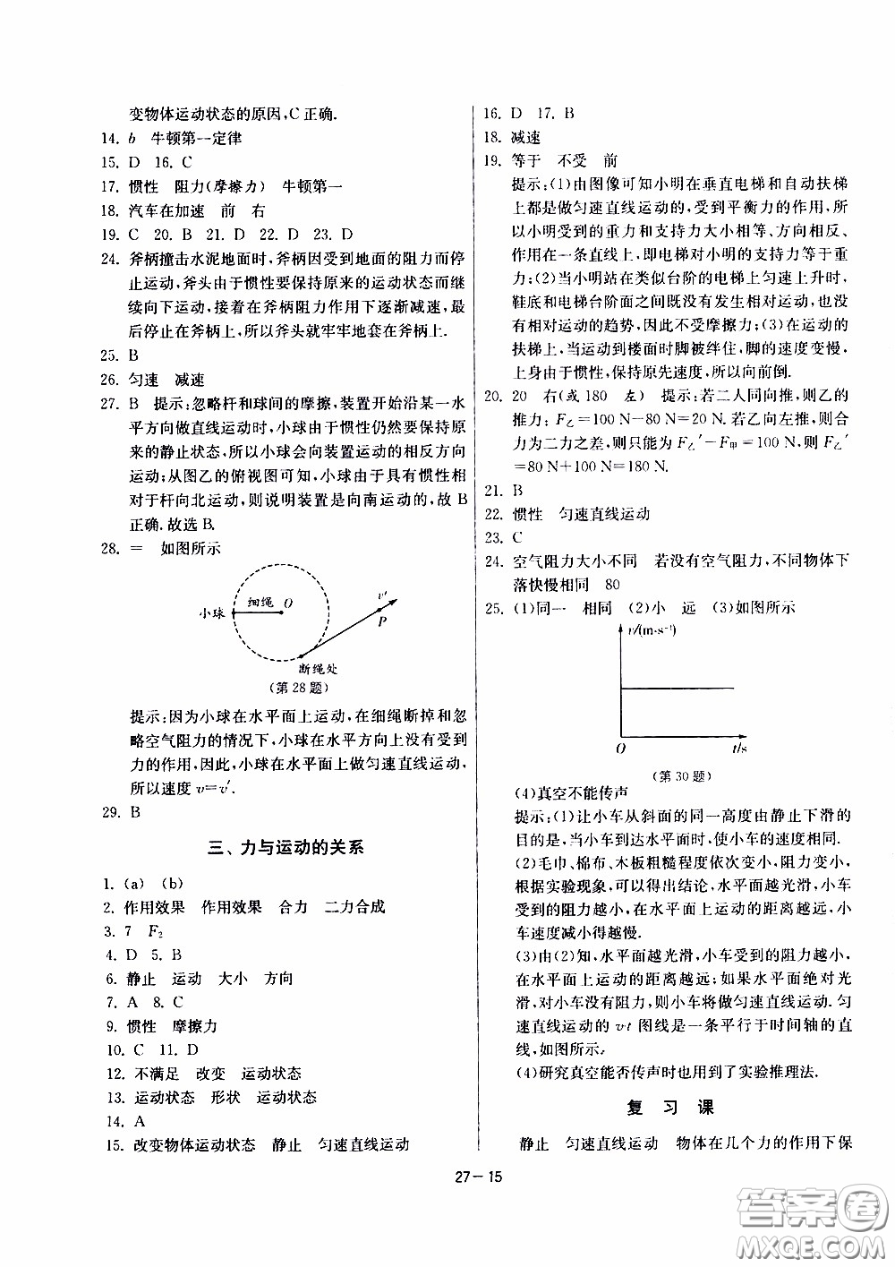 2020年課時訓練八年級下冊物理江蘇版參考答案