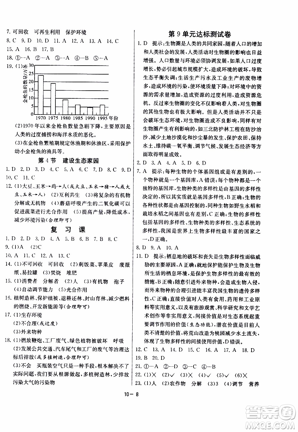 2020年課時訓練八年級下冊生物學江蘇版參考答案