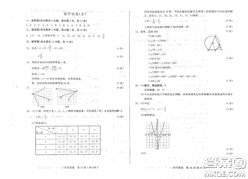 2020年長春市中考綜合學(xué)習(xí)評(píng)價(jià)與檢測數(shù)學(xué)答案