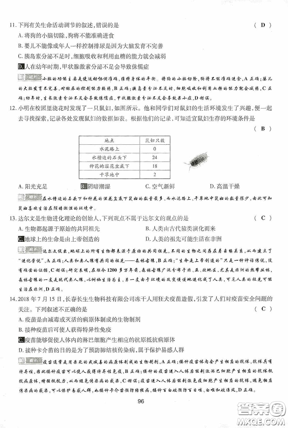 2020江西中考必備中考一卷通生物答案