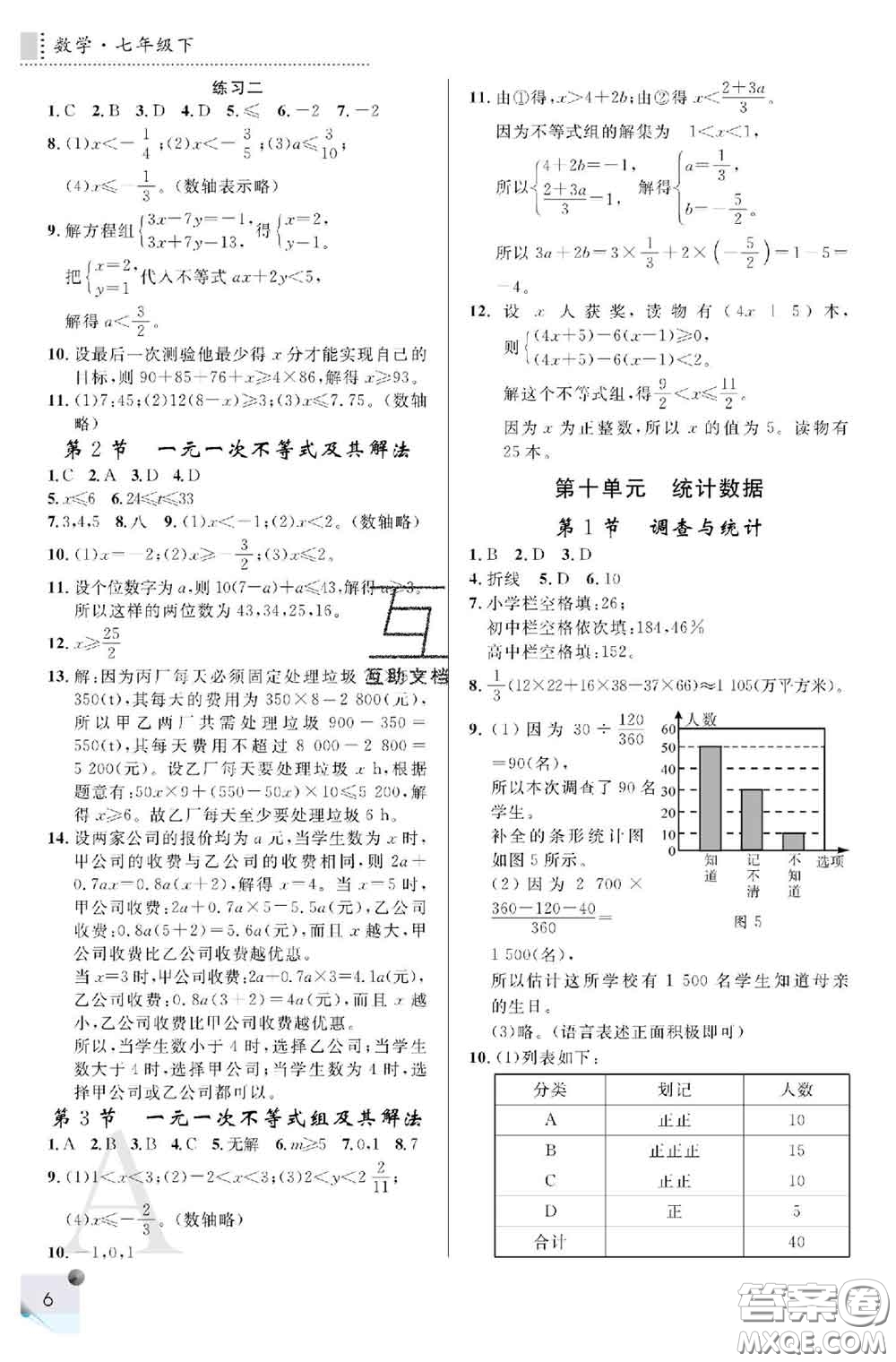 陜西師范大學(xué)出版社2020春課堂練習(xí)冊七年級數(shù)學(xué)下冊A版答案