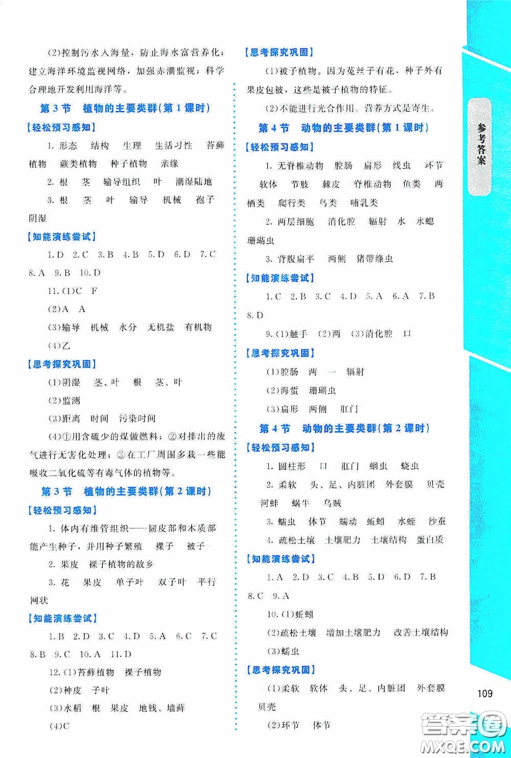 2020課內(nèi)課外直通車(chē)八年級(jí)生物下冊(cè)北師大版答案