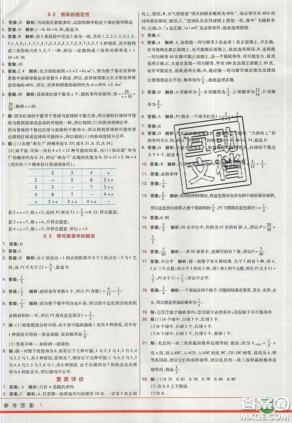 河北教育出版社2020春七彩課堂七年級(jí)數(shù)學(xué)下冊(cè)北師版答案