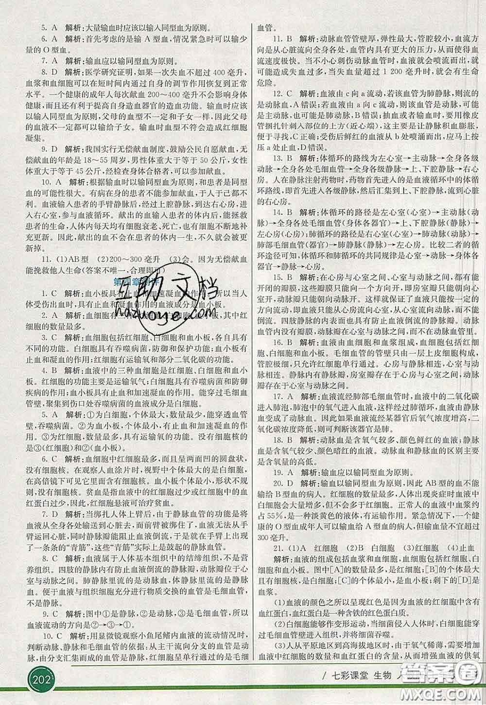 河北教育出版社2020春七彩課堂七年級(jí)生物下冊(cè)人教版答案