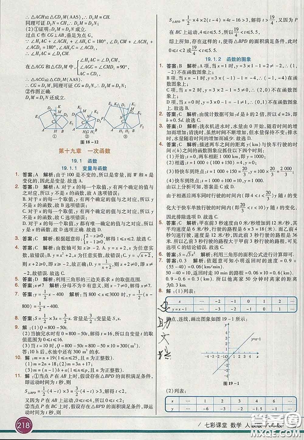 河北教育出版社2020春七彩課堂八年級數(shù)學下冊人教版答案