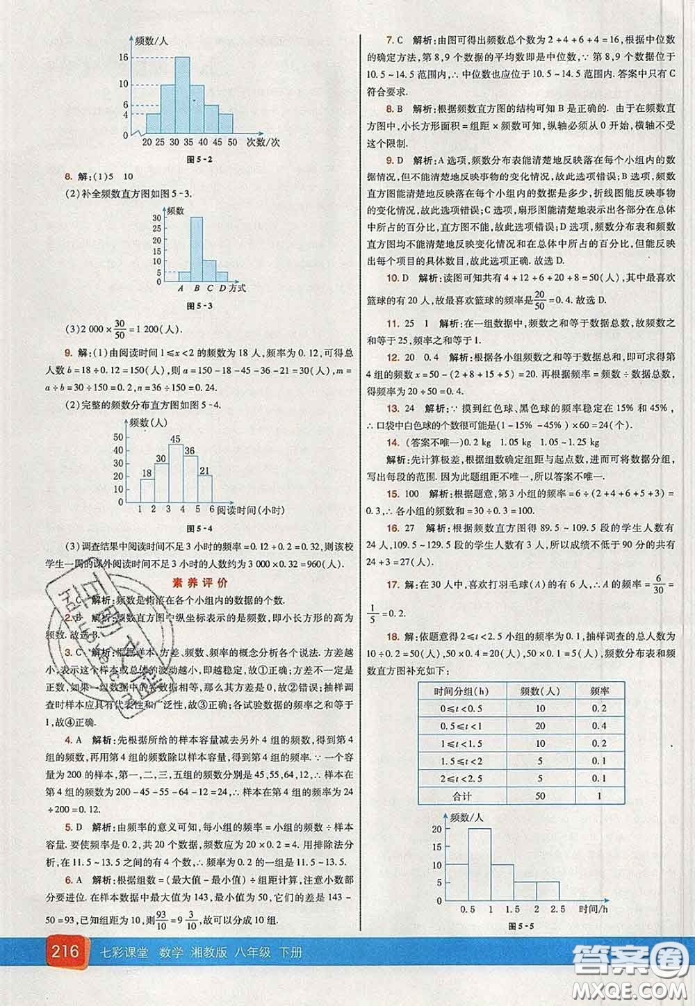 河北教育出版社2020春七彩課堂八年級數(shù)學下冊湘教版答案