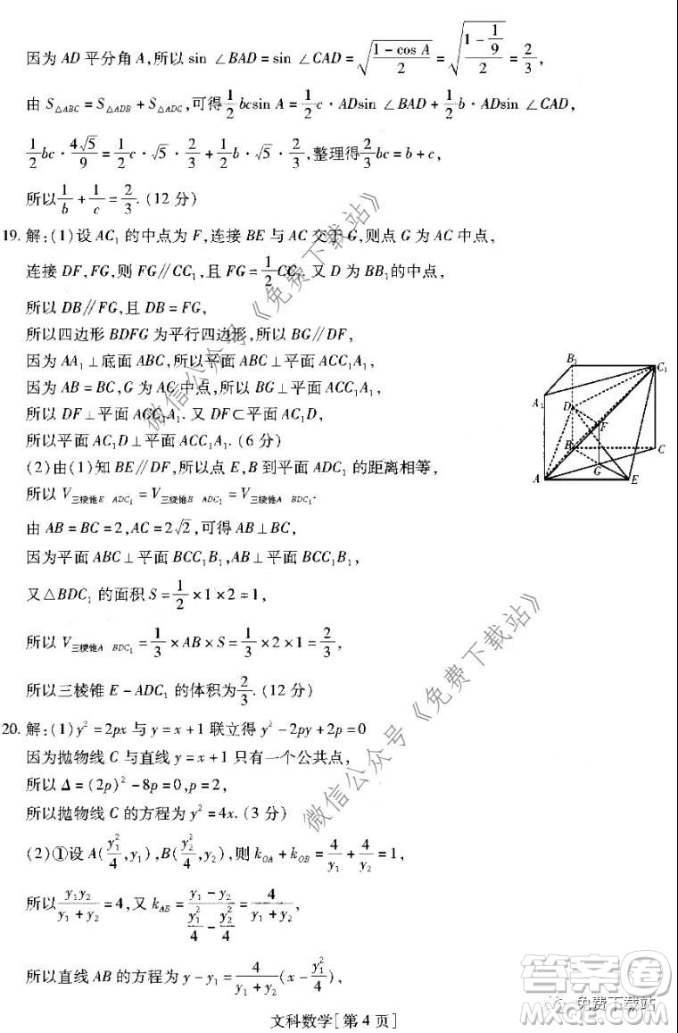 名校學(xué)術(shù)聯(lián)盟2019-2020學(xué)年度高三年級(jí)調(diào)研考試三文科數(shù)學(xué)答案