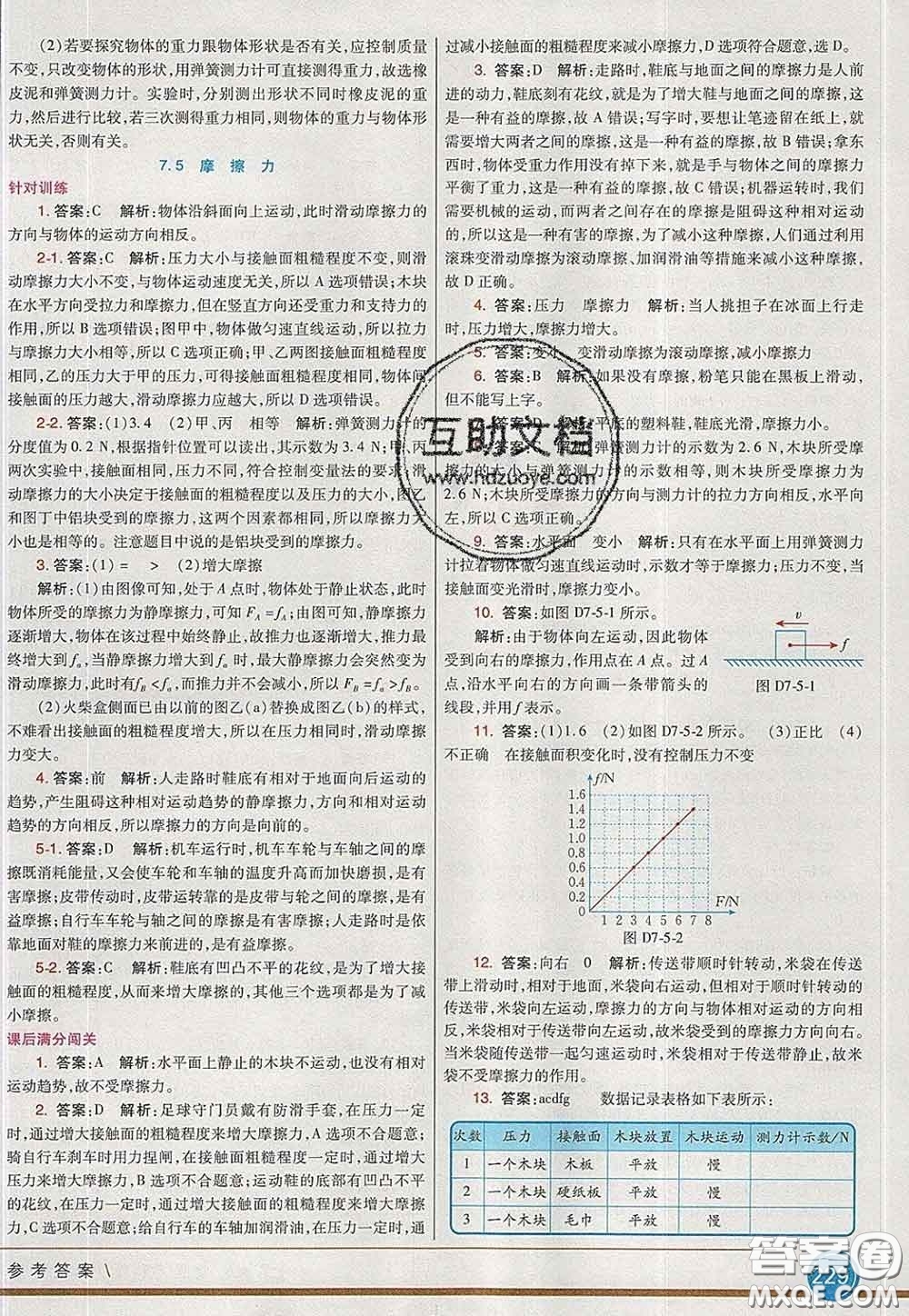 河北教育出版社2020春七彩課堂八年級(jí)物理下冊(cè)教科版答案