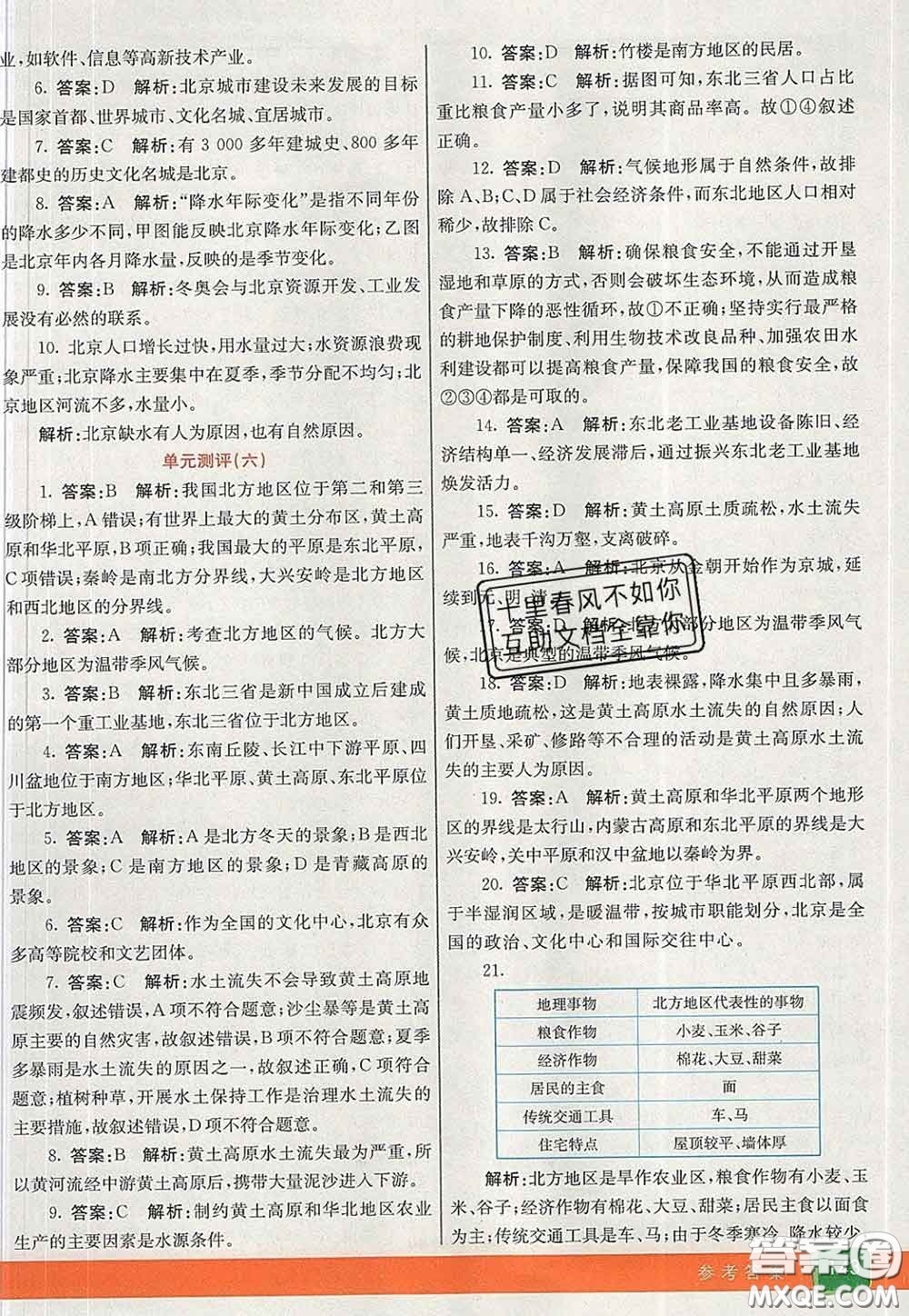 河北教育出版社2020春七彩課堂八年級地理下冊人教版答案