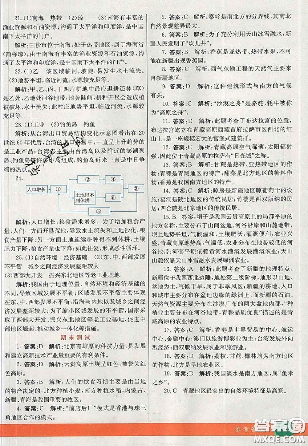 河北教育出版社2020春七彩課堂八年級地理下冊人教版答案