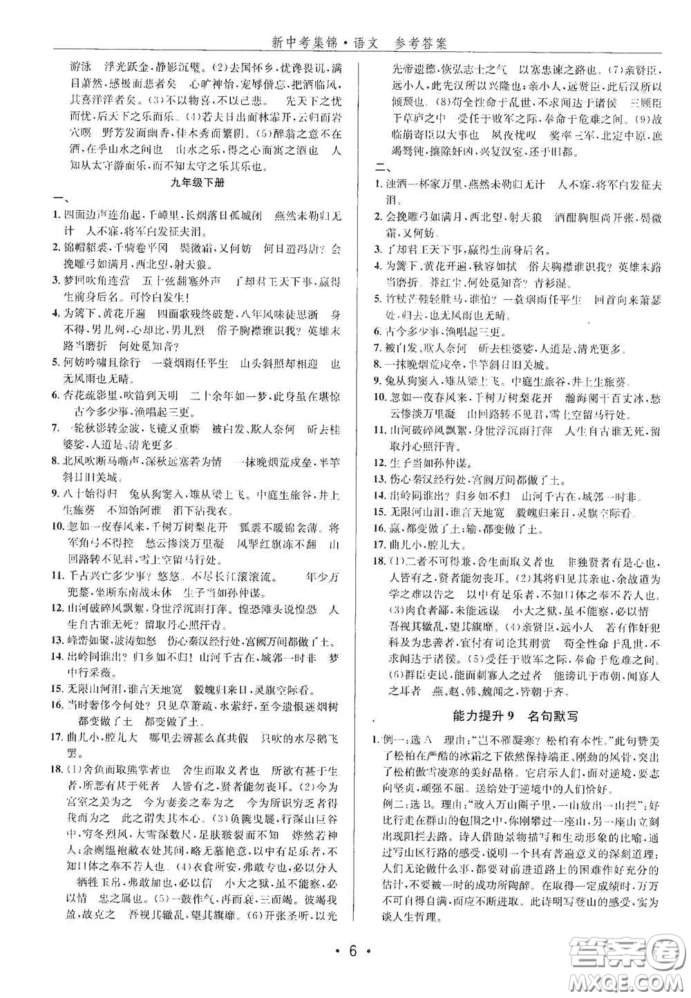 浙江人民出版社2020新中考集錦全程復(fù)習(xí)訓(xùn)練語文A本課后作業(yè)本答案