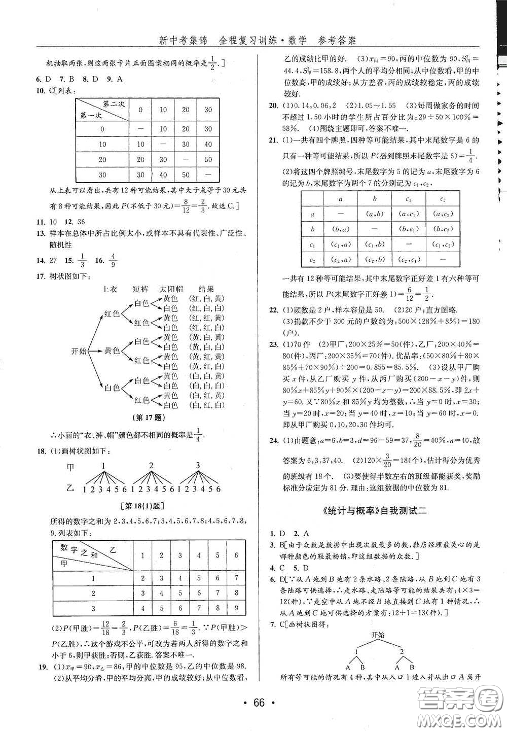 浙江人民出版社2020新中考集錦全程復(fù)習(xí)訓(xùn)練數(shù)學(xué)B本課后作業(yè)本答案