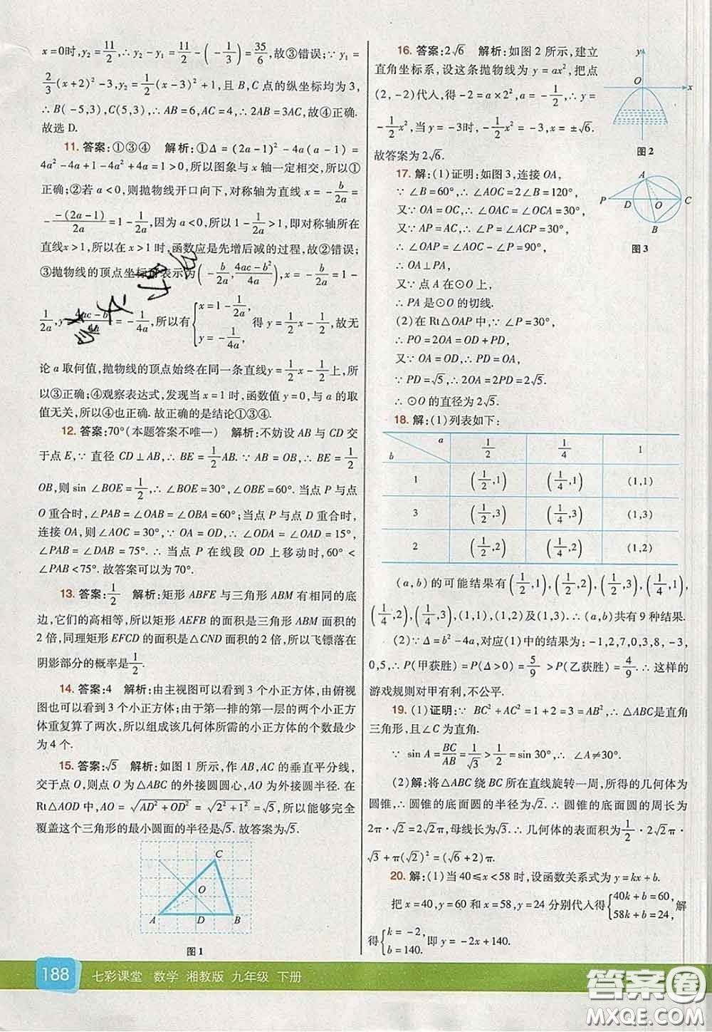 河北教育出版社2020春七彩課堂九年級數(shù)學(xué)下冊湘教版答案