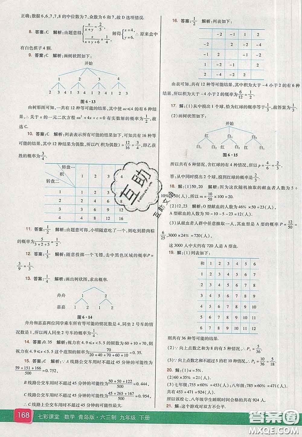 河北教育出版社2020春七彩課堂九年級(jí)數(shù)學(xué)下冊(cè)青島版六三制答案