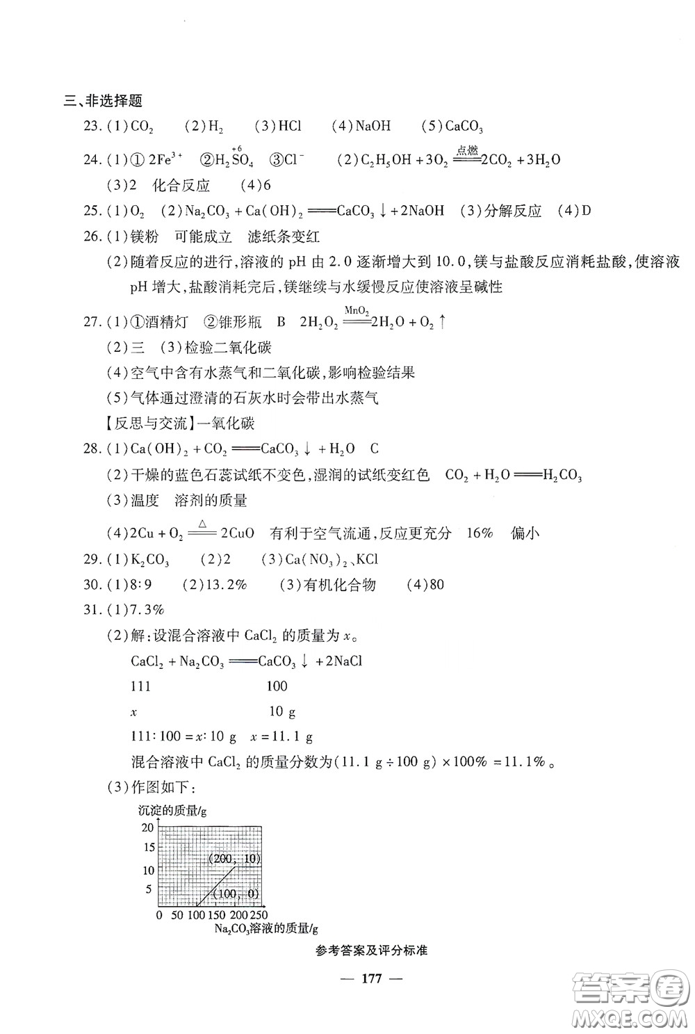 2020一本必勝中考化學模擬試題銀版答案