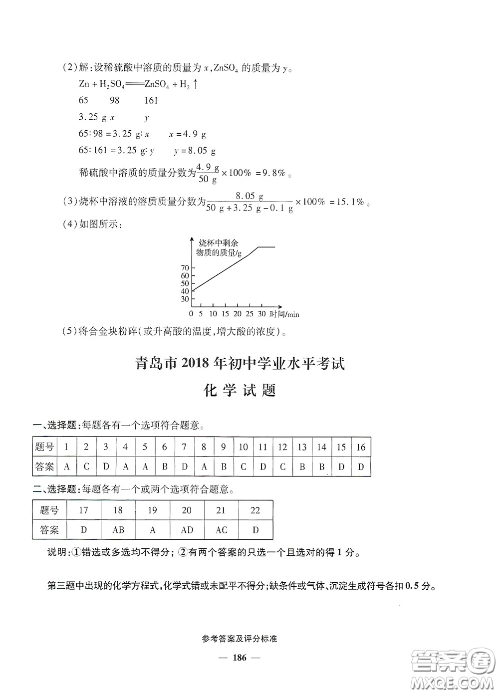 2020一本必勝中考化學模擬試題銀版答案