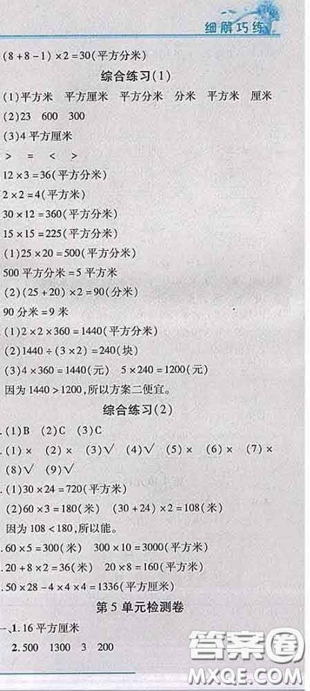 2020春名師助學系列細解巧練三年級數學下冊人教版答案