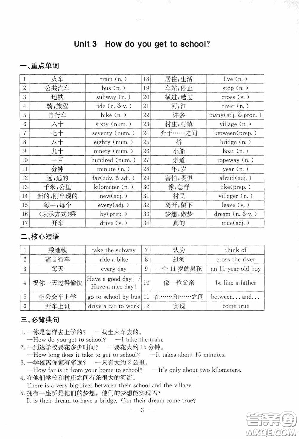 云南科技出版社2020名師金典七年級英語下冊人教版隨身寶答案