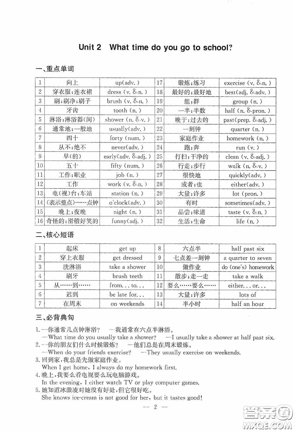 云南科技出版社2020名師金典七年級英語下冊人教版隨身寶答案