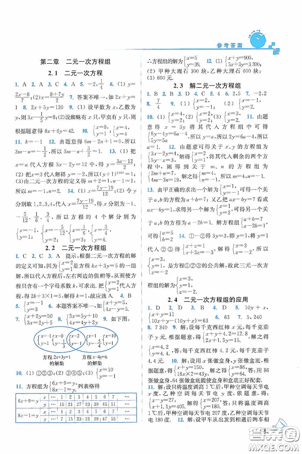 東南大學(xué)出版社2020名師點撥課課通教材全解析七年級數(shù)學(xué)下冊湘教版答案