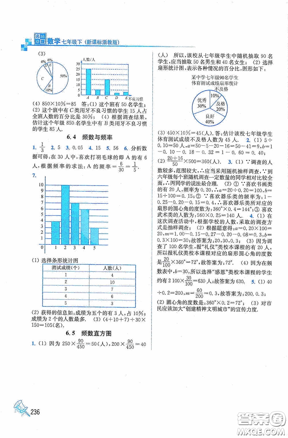 東南大學(xué)出版社2020名師點撥課課通教材全解析七年級數(shù)學(xué)下冊湘教版答案