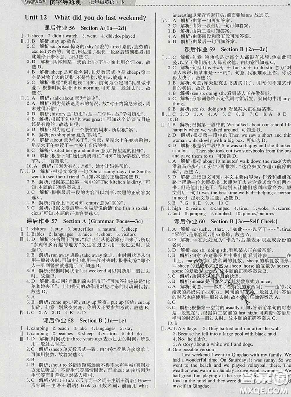 2020春提分教練優(yōu)學導練測七年級英語下冊人教版答案