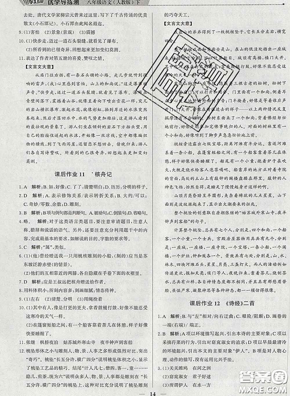 2020春提分教練優(yōu)學(xué)導(dǎo)練測八年級語文下冊人教版答案