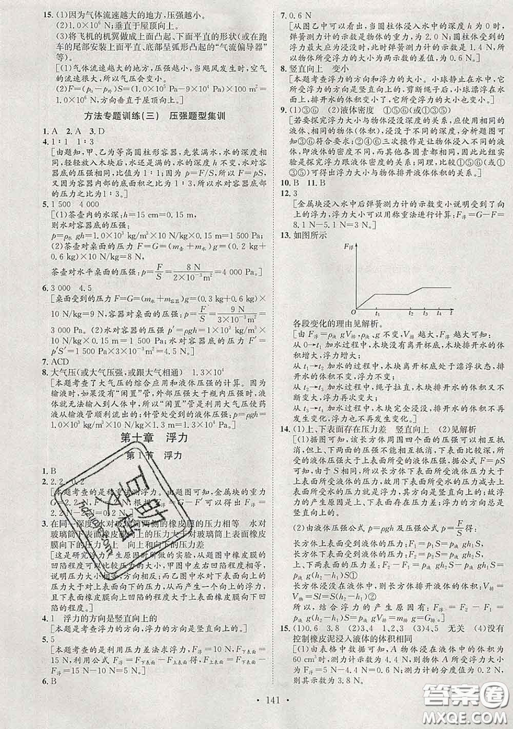 2020春思路教練同步課時作業(yè)八年級物理下冊人教版答案