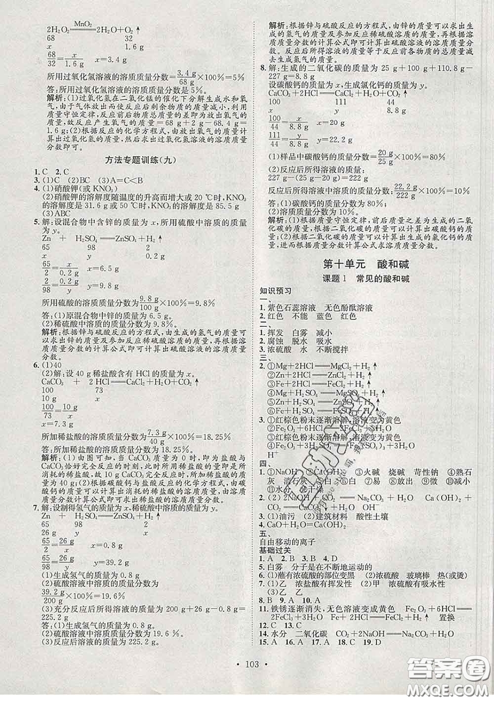 2020春思路教練同步課時作業(yè)九年級化學(xué)下冊人教版答案