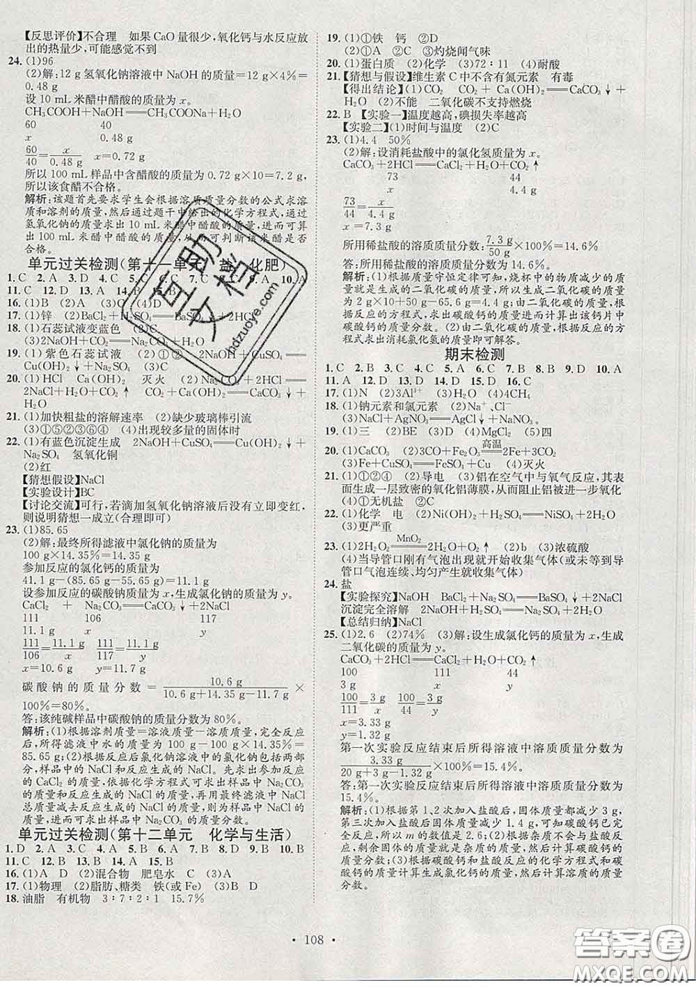 2020春思路教練同步課時作業(yè)九年級化學(xué)下冊人教版答案